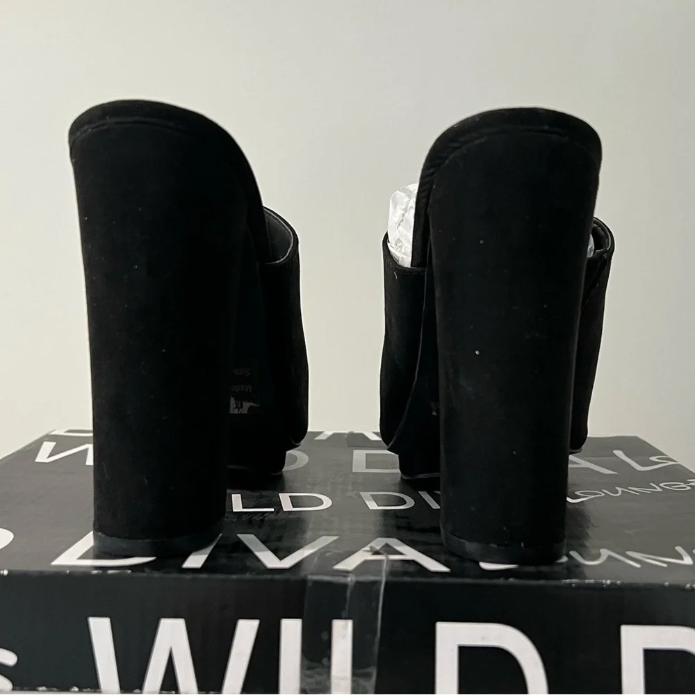 Wild Diva Black Suede High Block Heel Wedge Mule